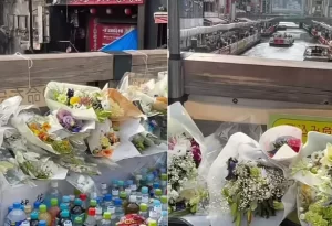 2025年8月18日大阪市内での火災現場にて献花